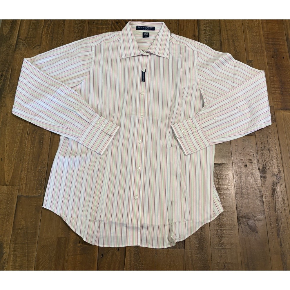 NWT Devon & Jones Blue 100% Pima Cotton Striped Dress Shirt Women's M Peru